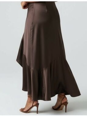 Lauren Ralph Lauren 100% Silk Chocolate Brown Maxi Skirt Witch Weatern Boho 16W